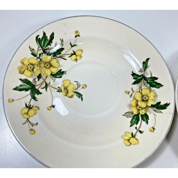 2 Vtg Knowles Yellow Buttercup China Small Tea Cup Saucer Plates Gold Trim USA - Picture 3 of 6